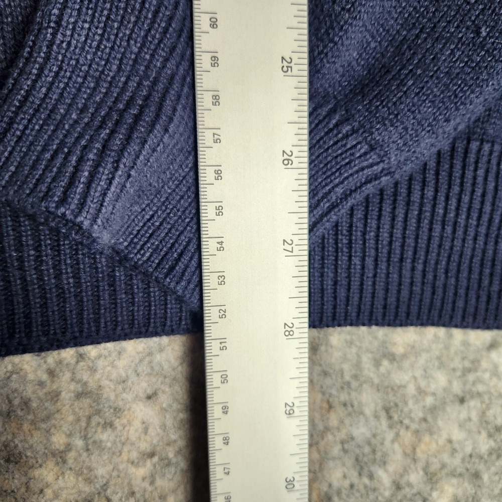 J Crew Extra Chunky Knit Sweater Men L Blue 95 Cotton 5 Cashmere Preppy 1/4 Zip - Picture 3 of 7